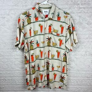 Duvin Beige Pineapple & Cocktail Print Short Sleeve Button-Down Shirt